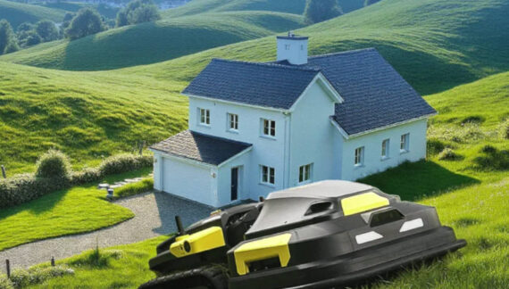 Robot tagliaerba Yarbo al lavoro in un giardino residenziale
