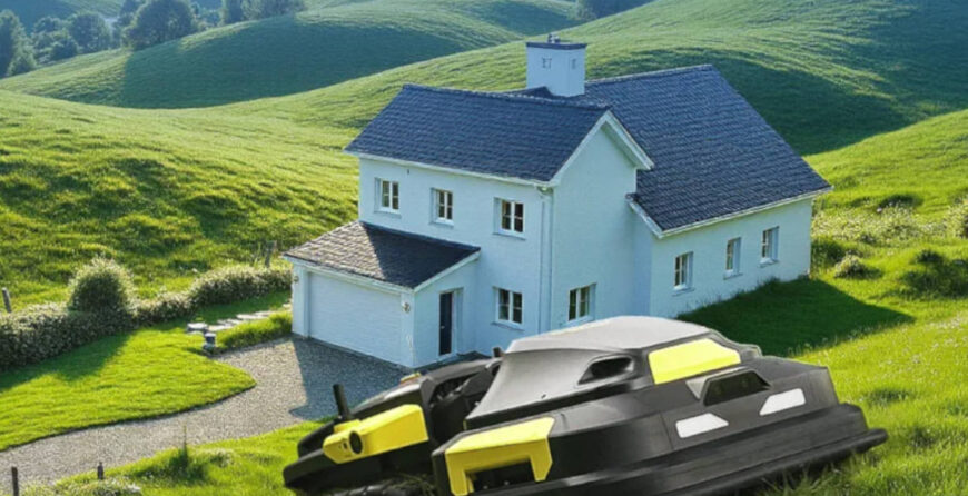 Robot tagliaerba Yarbo al lavoro in un giardino residenziale